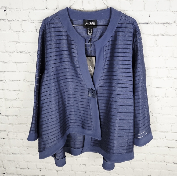 JOSEPH RIBKOFF | sheer stripe three-quarter sleeve asymmetrical jacket - Picture 2 of 10